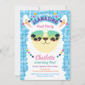 ラマアルパカプールパーティー子供の誕生日 招待状 (正面)