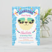 ラマアルパカプールパーティー子供の誕生日 招待状 (スタンド正面)
