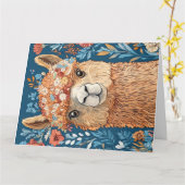 ラマアルパカ誕生日任意の年齢折り畳みグリーティングカード カード (黄色い花)