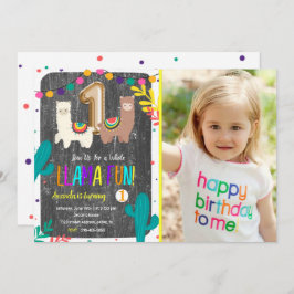 ラマカクタスチャイルドファーストバースデー招待状 招待状