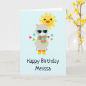 ラマカッコいいと笑顔かわいいサン誕生日 カード (黄色い花)