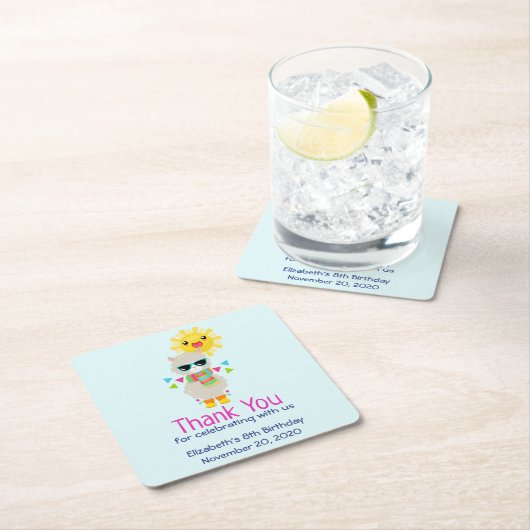 ラマカッコいいと笑顔かわいいサン誕生日 スクエアペーパーコースター (インサイチュ)