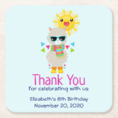 ラマカッコいいと笑顔かわいいサン誕生日 スクエアペーパーコースター (正面)