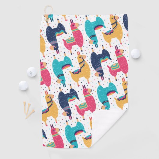 ラマカラフルスとアルパカの手描き ゴルフタオル (インサイチュ)