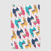 ラマカラフルスとアルパカの手描き ゴルフタオル (正面)