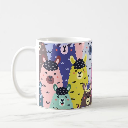 ラマカラフルス幼稚シームレス背景 コーヒーマグカップ (左)