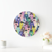 ラマカラフルス幼稚シームレス背景 ラージ壁時計 (ホーム)