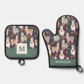 ラマカラフルス模様 鍋つかみ&鍋敷きセット (正面)