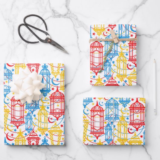 ラマカラフルダンカレムハッピーイードムバラックランタン ラッピングペーパーシート (正面)