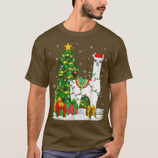 ラマクリスマスツリーファミリーマッチングサンタアルパカクリス Tシャツ
