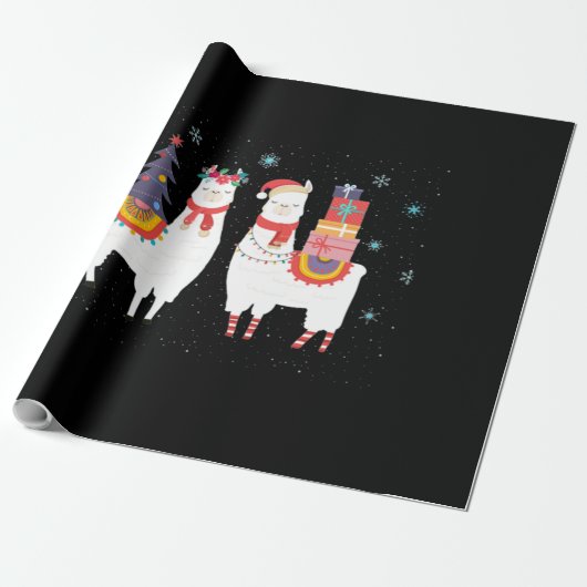ラマクリスマス – アルパカクリスマス ラッピングペーパー (アンロールド)