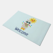 ラマクールと笑顔のかわいいサンウェルカム ドアマット (アングル)