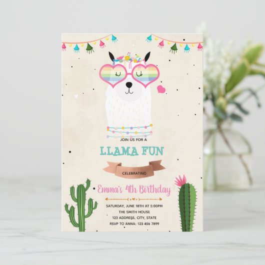 ラマクールガールフィスタ誕生日シャワー招待状 招待状 (スタンド正面)