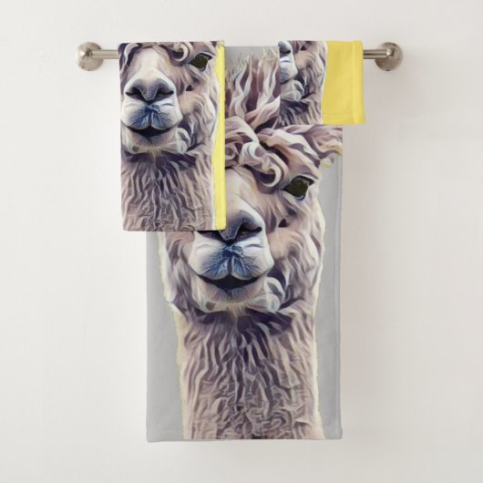 ラマグレーイエローかわいい動物のかわいいアートバスウォッシュ バスタオルセット (インサイチュ)