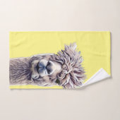 ラマグレーイエローかわいい動物のかわいいアートバスウォッシュ バスタオルセット (ハンドタオル)