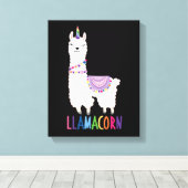 ラマコーンおもしろい- Unicorn Llama キャンバスプリント (インサイチュ (ウッドフロア))