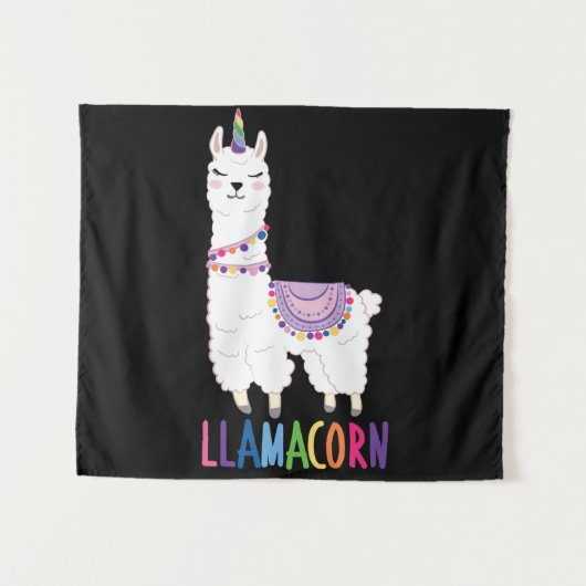 ラマコーンおもしろい- Unicorn Llama タペストリー (正面(横))
