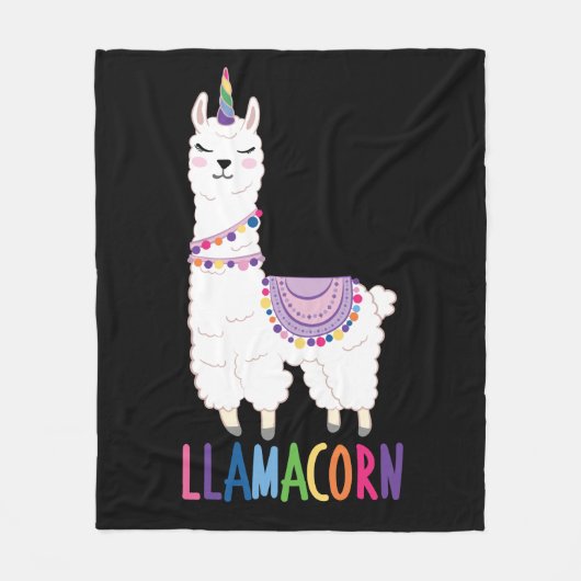 ラマコーンおもしろい- Unicorn Llama フリースブランケット (正面)
