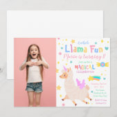 ラマコーンの魔法の写真誕生日招待状 招待状 (正面/裏面)