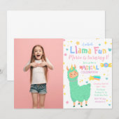 ラマコーンフォトラマ誕生日招待状 招待状 (正面/裏面)