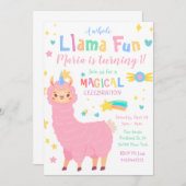 ラマコーンマジカルラマキッズカラフル誕生日 招待状 (正面/裏面)