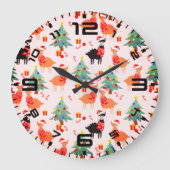 ラマスとアルパカのクリスマスパターン ラージ壁時計 (正面)