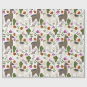 ラマスとサボテンオンホワイト ラッピングペーパー (フラット)