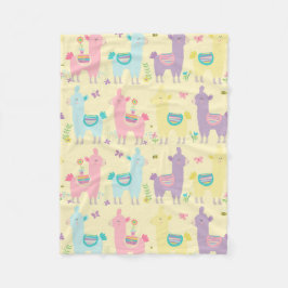 ラマスピンク、黄色い紫かわいい可愛い フリースブランケット