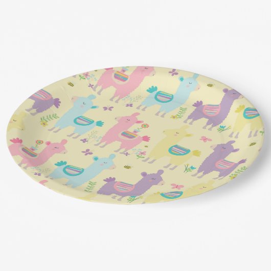 ラマスピンク、黄色い紫かわいい可愛い ペーパープレート (アングル)