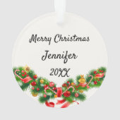 ラマスマイルあなたの名前と年アルパカクリスマス オーナメント (裏面)