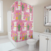 ラマスレインボーズグリーンサボテン軽ガーリーピンクかわいい シャワーカーテン (インサイチュ)