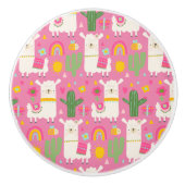 ラマスレインボーズグリーンサボテン軽ガーリーピンクかわいい セラミックノブ (正面)