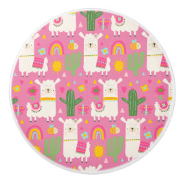 ラマスレインボーズグリーンサボテン軽ガーリーピンクかわいい セラミックノブ