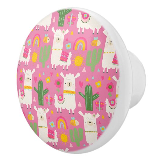 ラマスレインボーズグリーンサボテン軽ガーリーピンクかわいい セラミックノブ (右)