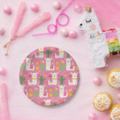 ラマスレインボーズグリーンサボテン軽ガーリーピンクかわいい ペーパープレート (パーティー)