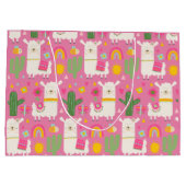 ラマスレインボーズグリーンサボテン軽ガーリーピンクかわいい ラージペーパーバッグ (裏面)