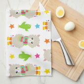 ラマス、アルパカス、サボテン、あなたの名前のパターン キッチンタオル (四つ折り)