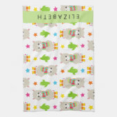 ラマス、アルパカス、サボテン、あなたの名前のパターン キッチンタオル (縦)