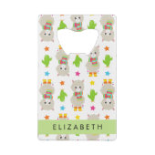 ラマス、アルパカス、サボテン、あなたの名前のパターン クレジットカード栓抜き (裏面)