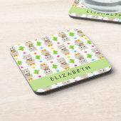 ラマス、アルパカス、サボテン、あなたの名前のパターン コースター (左側)