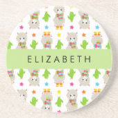 ラマス、アルパカス、サボテン、あなたの名前のパターン コースター (正面)