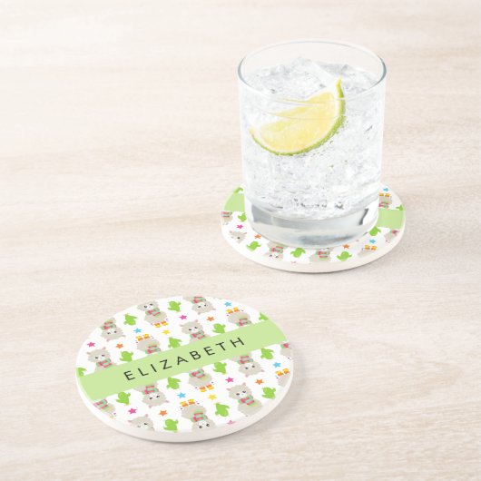 ラマス、アルパカス、サボテン、あなたの名前のパターン コースター (側面)