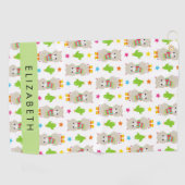 ラマス、アルパカス、サボテン、あなたの名前のパターン ゴルフタオル (横)