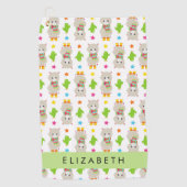 ラマス、アルパカス、サボテン、あなたの名前のパターン ゴルフタオル (正面)