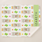 ラマス、アルパカス、サボテン、あなたの名前のパターン シェルパブランケット (正面(横))