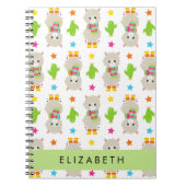 ラマス、アルパカス、サボテン、あなたの名前のパターン ノートブック (正面)