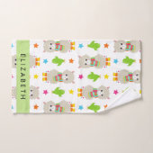 ラマス、アルパカス、サボテン、あなたの名前のパターン バスタオルセット (ハンドタオル)