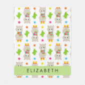 ラマス、アルパカス、サボテン、あなたの名前のパターン フリースブランケット (正面)