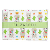 ラマス、アルパカス、サボテン、あなたの名前のパターン 枕カバー (裏面)