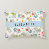 ラマス、アルパカ、花、あなたの名前のパターン アクセントクッション (正面)